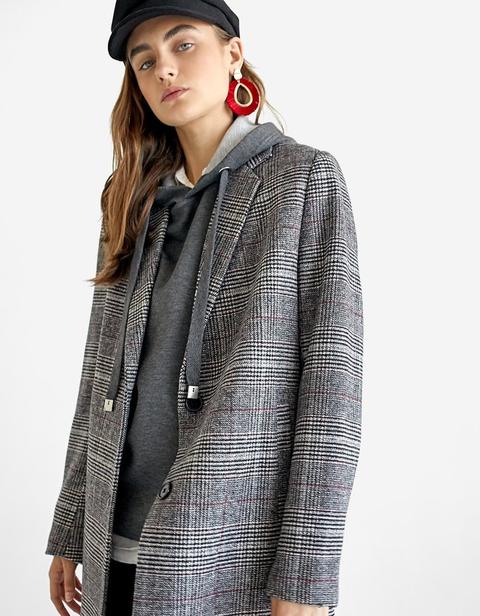 Cappotto Basic A Quadri Grigio Medio