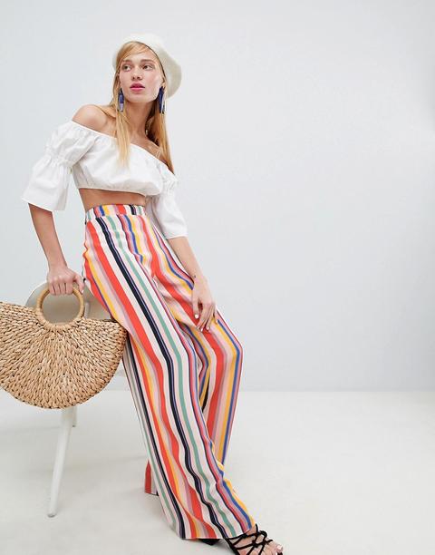 New Look - In Regenbogenfarben Gestreifte Hose Mit Weitem Bein - Mehrfarbig