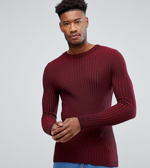 Asos Tall - Maglione A Coste Attillato Bordeaux - Rosso