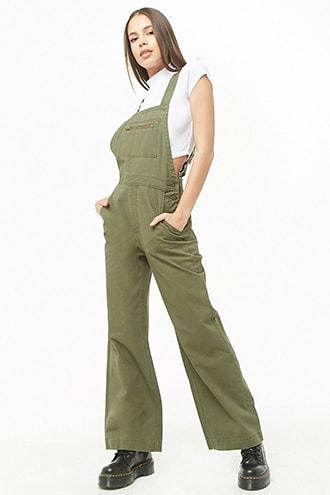 Forever 21 Wide-leg Twill Overalls , Olive