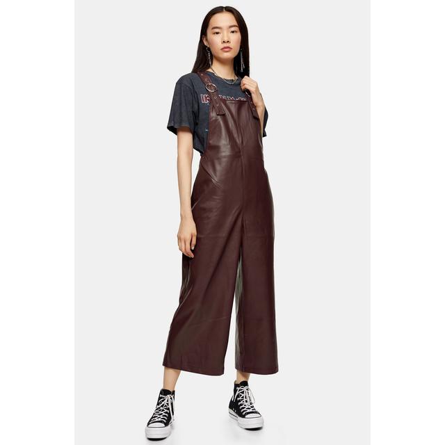 burgundy dungaree dress