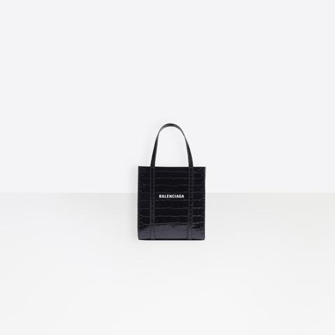 Everyday Xxs Tote In Black Shiny Crocodile Embossed Calfskin