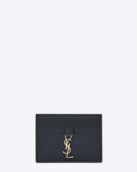 Ysl Credit Card Case In Navy Blue Leather