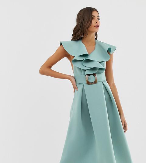 Vestido De Graduación Midi Con Volantes En La Parte Delantera Y Cinturón De Carey De Asos Design