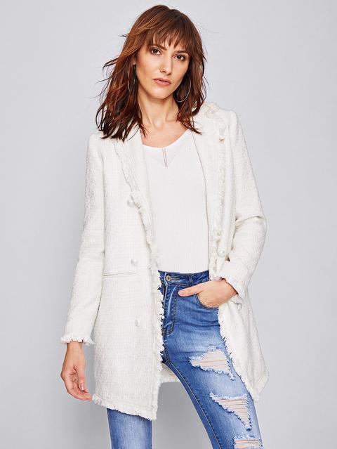 Blazer Tweed Con Orli Sfrangiati
