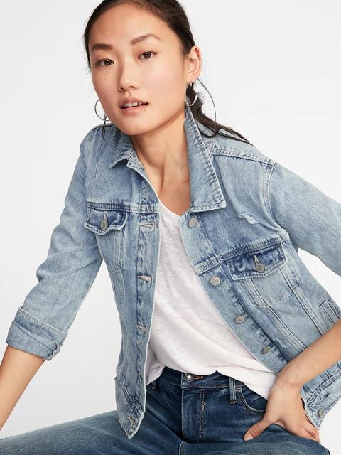 distressed jean jacket for women old navy