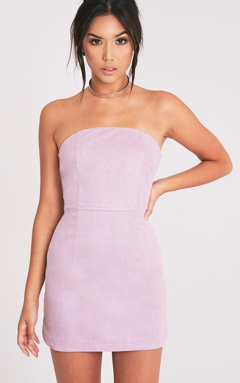 Lilac Faux Suede Bandeau Bodycon Dress