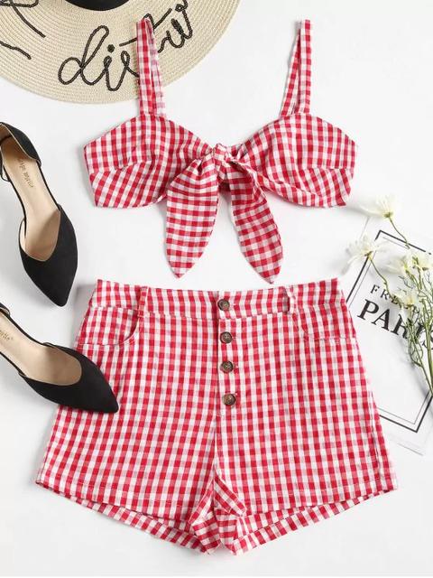 Top De Gingham Y Conjunto De Juego De Pantalones Cortos