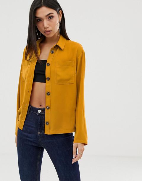 Asos Design Boxy Utility Long Sleeve Shirt-yellow