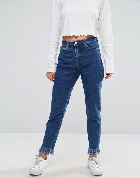 Missguided - Jeans Slim Alla Caviglia Con Fondo Sfrangiato - Blu