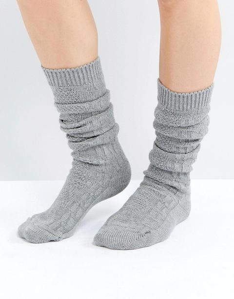 Asos Design Cable Long Slouch Socks-grey