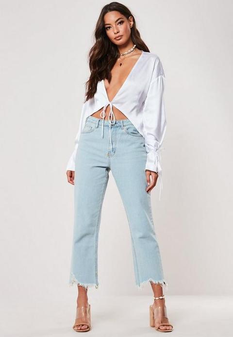 white satin tie front top