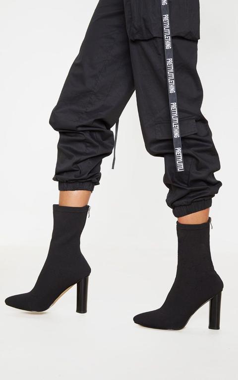 Black Woven Sock Heeled Boots