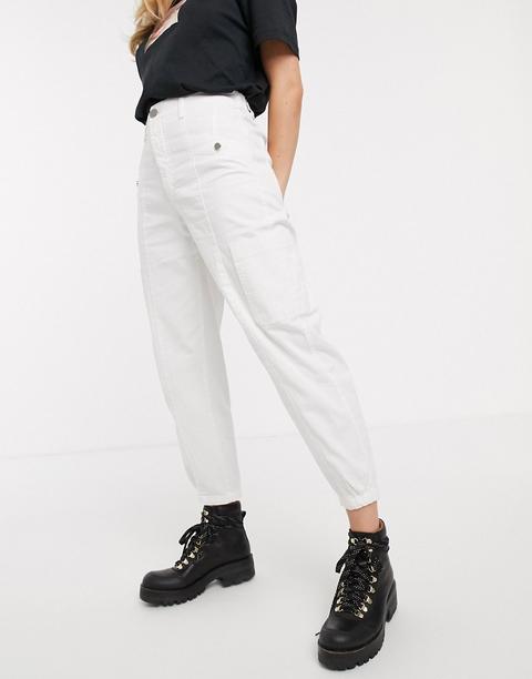 Bershka Cargo Utility Trousers In Ecru-white