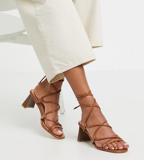 Z_code_z Exclusive Orlena Vegan Stacked Heel Ankle Tie Sandals In Tan