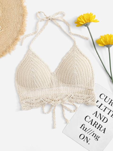 Top Halter De Croché Con Abertura