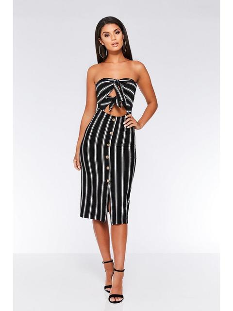 Black And Cream Stripe Button Midi Dress