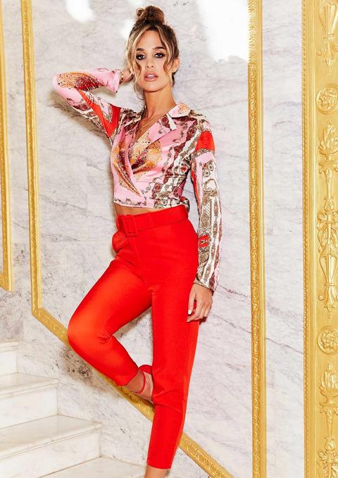 Izzy Red High Waist Belted Trousers
