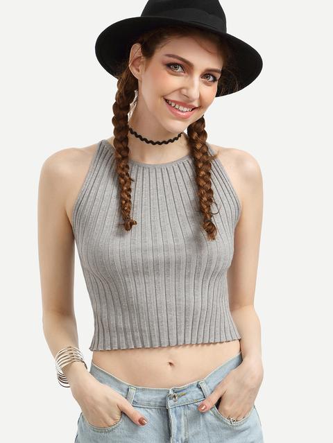 Top Ribbed Crop Tank Gris