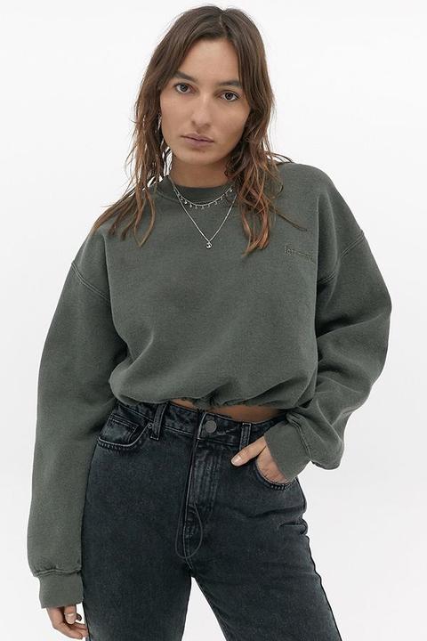 Iets Frans. Bubble Hem Crew Neck Sweatshirt - Green M At Urban Outfitters
