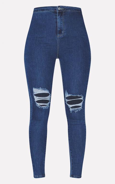 Prettylittlething Mid Blue Knee Rip 5 Pocket Skinny Jean from ...
