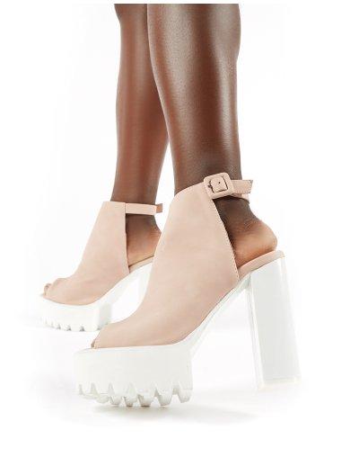 Jada Cleated Platform Block Heels In Nude