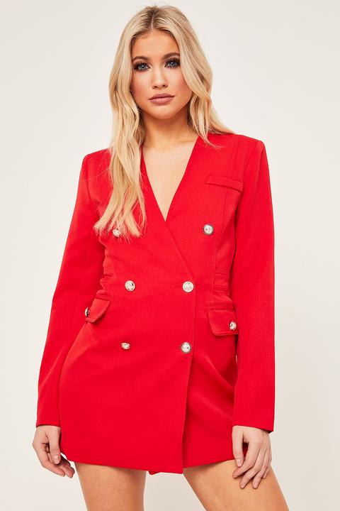 Cassie Red Buttoned Blazer Dress