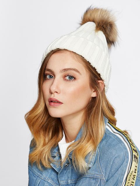 Knit Faux Fur Pom Beanie