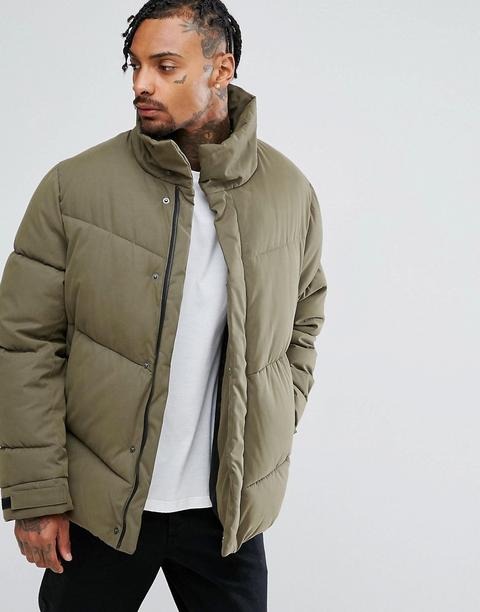 Asos Oversized Puffer Jacket In Khaki - Khaki