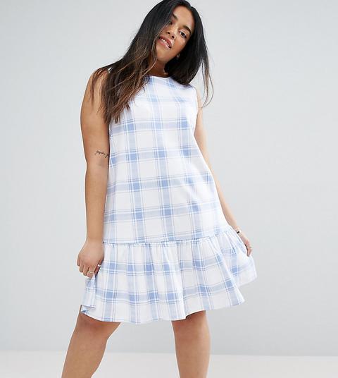 Asos Curve - Vestito Azzurro Pastello A Quadri Con Fondo Sceso - Multicolore
