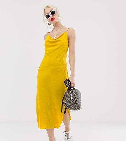 New Look - Vestito Midi Giallo Con Scollo Ad Anello - Giallo