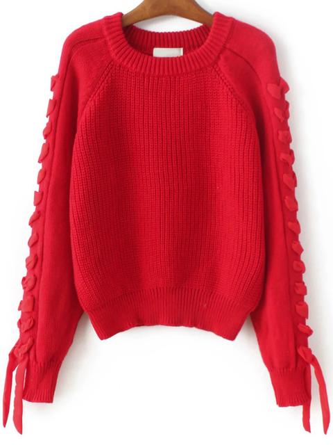 Maglione Maniche A Raglan Con Lacci Rosso