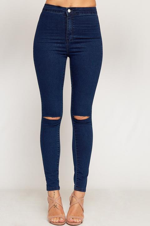 Olivia Ripped Knee High Waist Skinny Leg Jeans