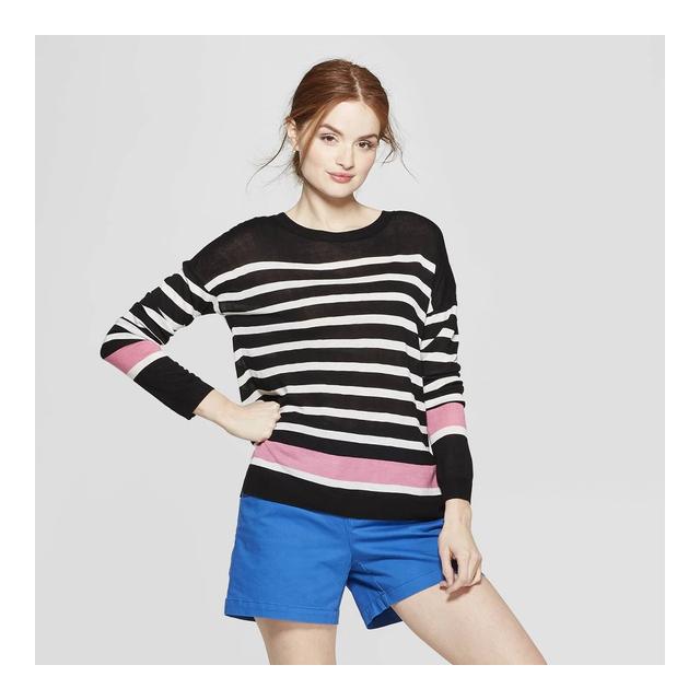 Women's Striped Long Sleeve Crew Neck 