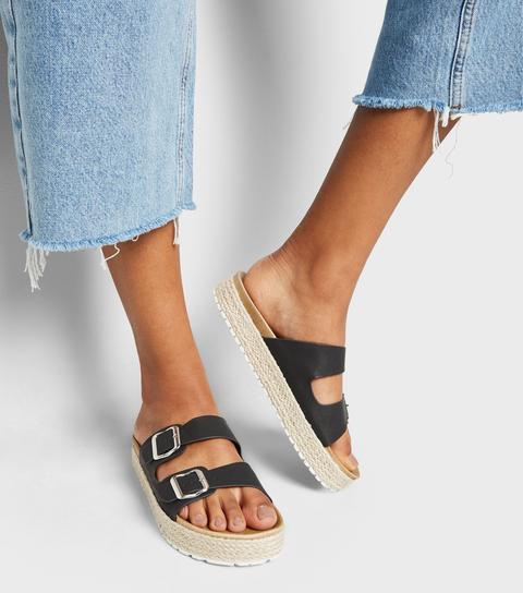 Black Espadrille Flatform Footbed Sliders New Look Vegan