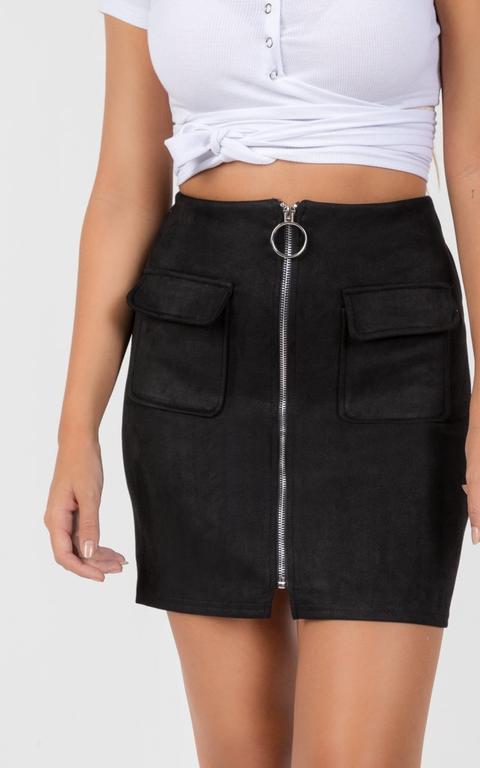 Faux Suede Front Zip Mini Skirt