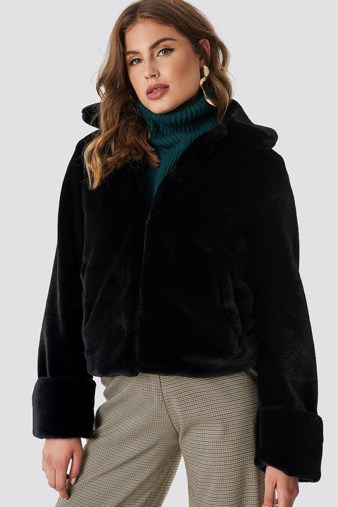 short black fake fur jacket