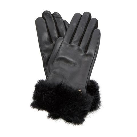 Faux Fur Trim Leather Glove