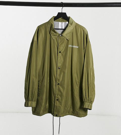 Collusion Unisex Coach Jacket In Khaki-green