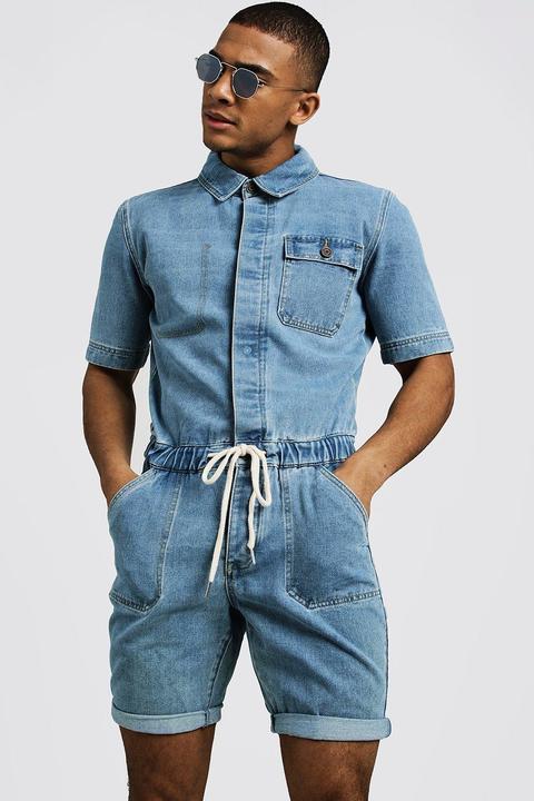 Combinaison Courte En Denim Homme - Délavage Vintage - S, Délavage Vintage
