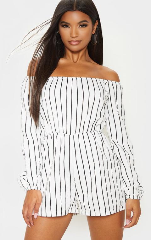 Kennie White Stripe Playsuit, White