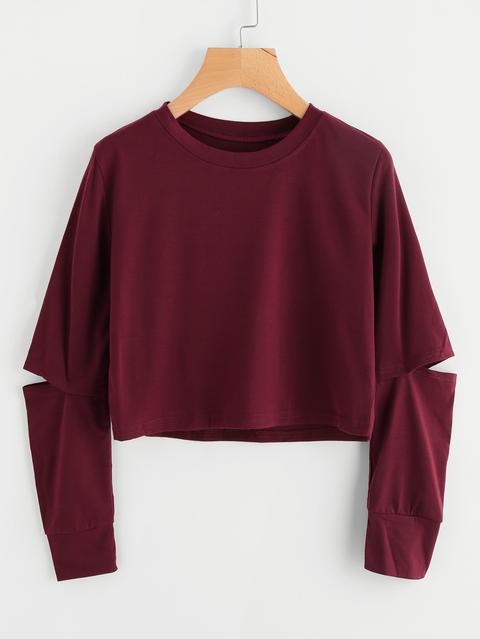 Cut Out Sleeve Crop Sweatshirt