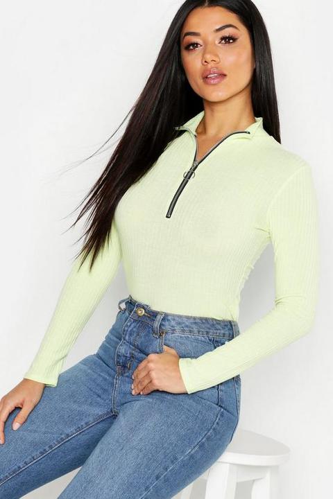 Washed Pastel Ribbed Zip Detail Top