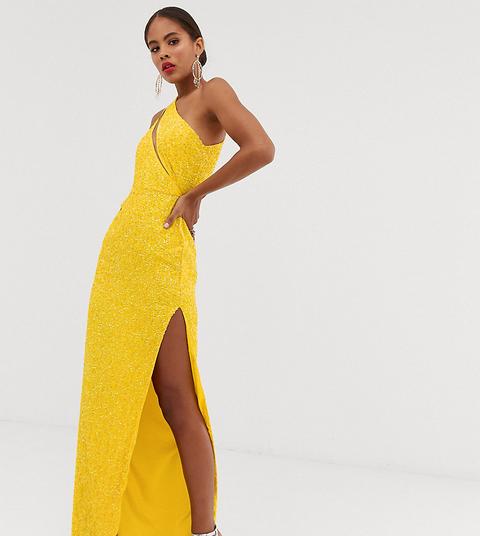 Vestido Largo Con Canesú Dividido Y Adornos De Asos Design Tall-amarillo