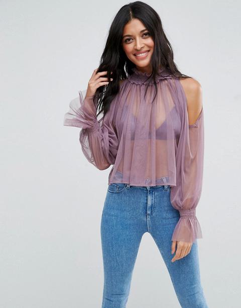 Asos - Top In Tessuto A Rete Con Spalle Scoperte