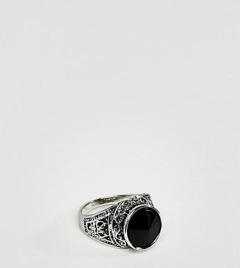 Anillo De Sello Con Piedra Negra Exclusivo En Asos De Designb-plateado