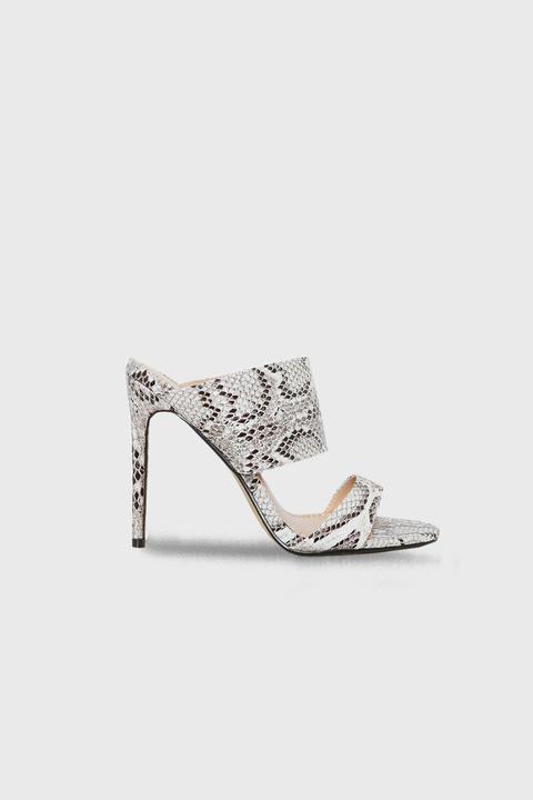 White Snake Print Mule Heels