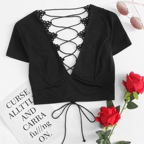 Crop Top Lace Lace Up