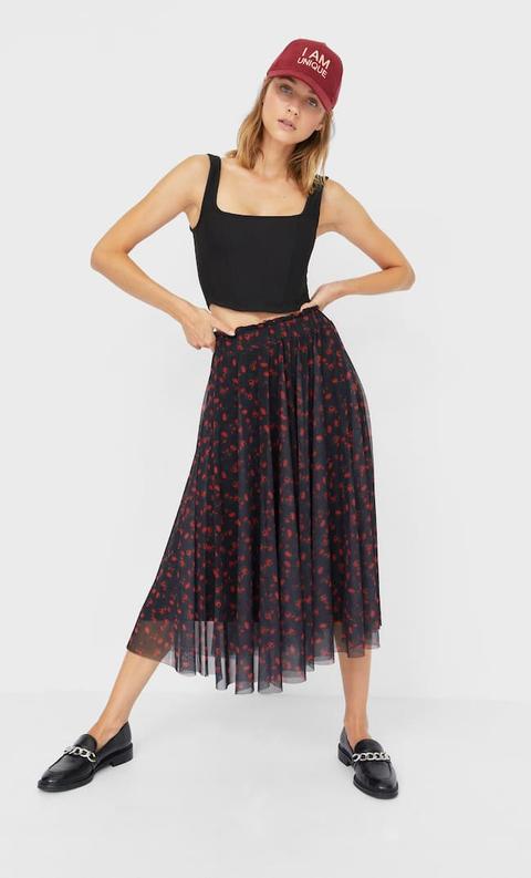 Stradivarius Jupe En Tulle Imprimé Femme Rouge Foncé S