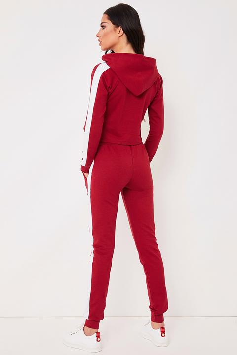 Jessica Wine Side Stripe Cropped Loungewear Set